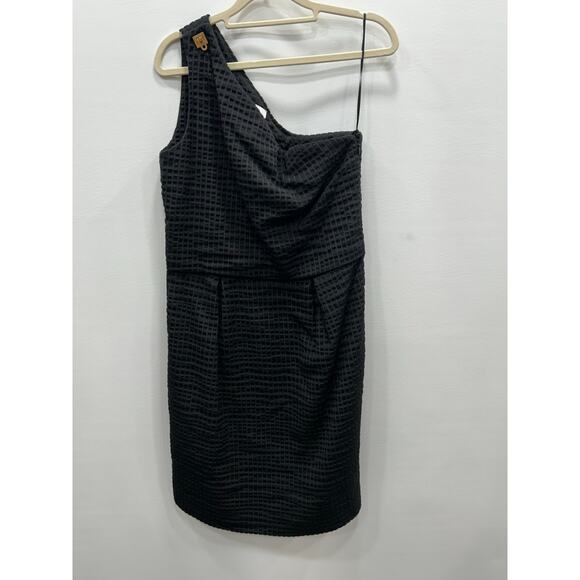 Chloe Womens One Shoulder Sheath Dress Waffle Pique Side Pockets Black Size 40 - Picture 1 of 15